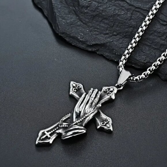 Holy Bible Necklace Praying Hands Cross Necklace with Chains Set NWT - Picture 2 of 4